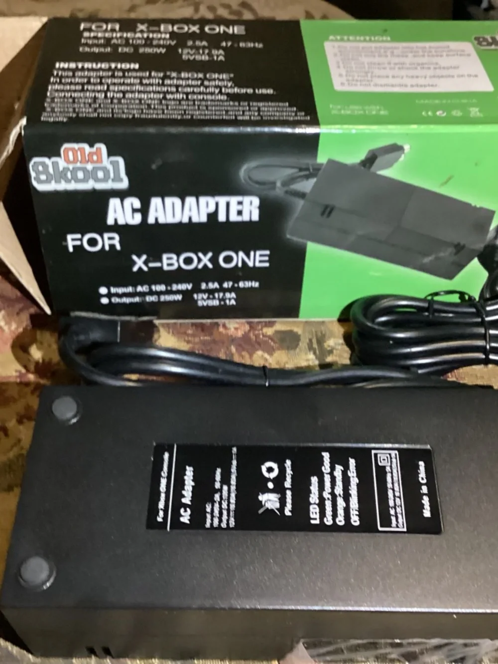 Old Skool AC Adapter Charger Power Supply for Microsoft Xbox One with Box